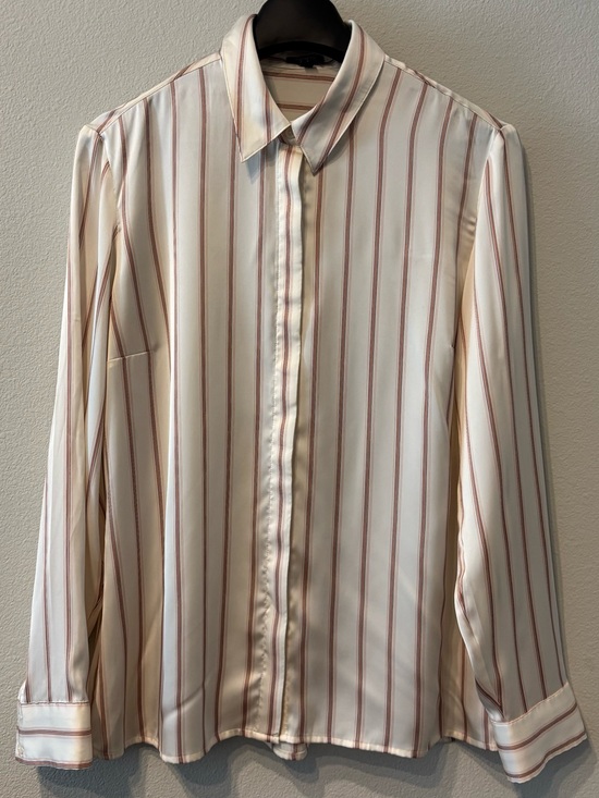Express Tops - Express Women’s Relaxed Portofino Cream/Pink Striped Button Up Blouse Shirt M